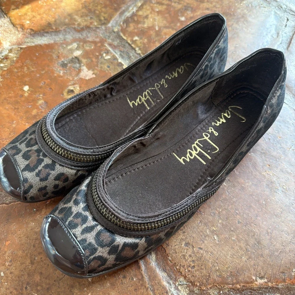 Sam & Libby Leopard W/ Zipper Accent Ballet Flat Slip On Women's Size 7 M